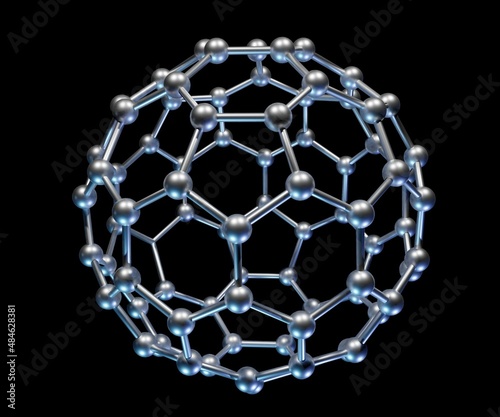 Carbon nanostructure called fullerene on the black background photo