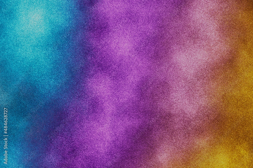ざらざらテクスチャ・カラフルなラメ粒子のダーク抽象背景イラスト　水色　紫　ピンク　金色　メタリック