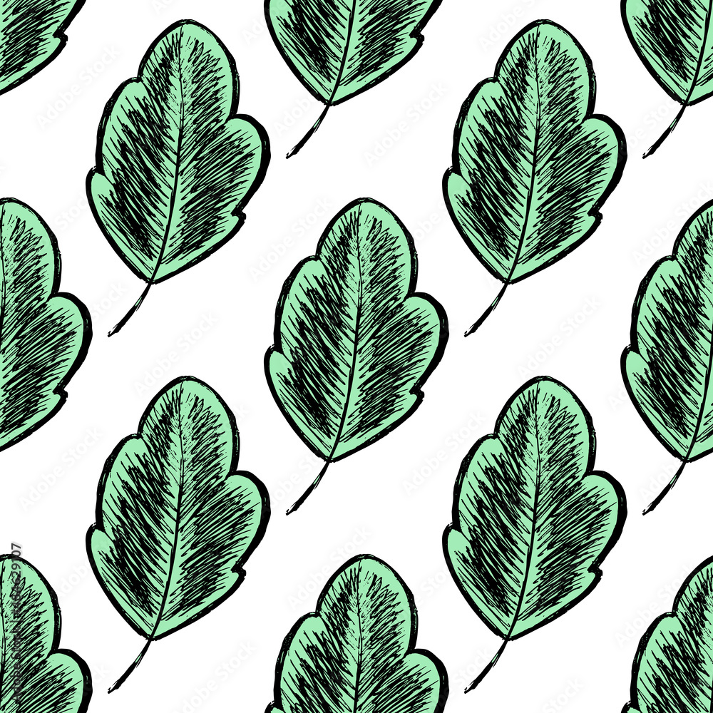 Leaf sketch seamless background. Herbarium hand drawn Leaf sketch seamless background. Herbarium hand drawn