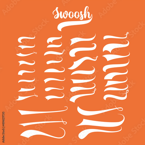 Underline swishes tail collection. Swoosh element for sport, logo design. Vector hand drawn illustration