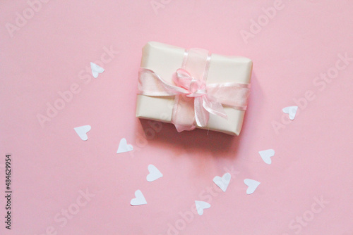 Valentine's Day. Gifts, hearts on blue background. Flat lay, top view, copy space © Alexandra