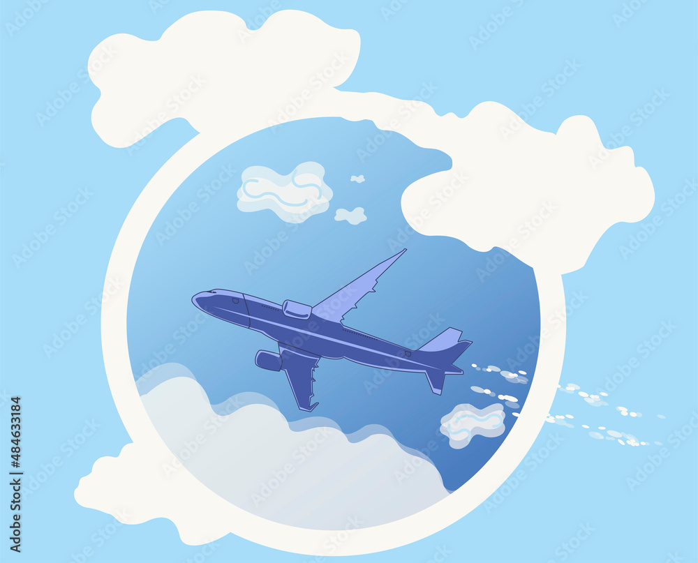 Airplane flying in the clouds.