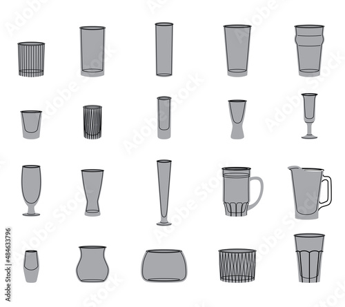 Vector line art set of alcohol glasses. Vector illustration
