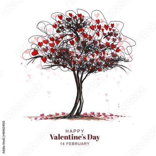 Beautiful heart shape tree valentines day card design photo