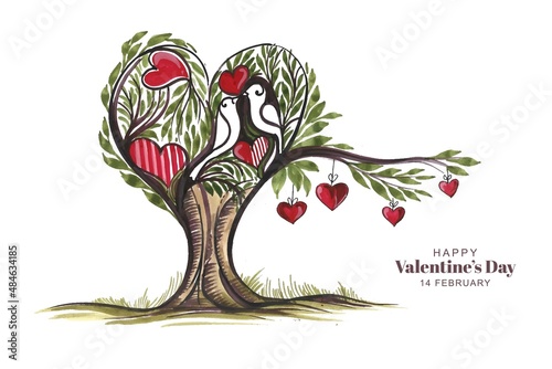 Beautiful heart shape tree valentines day card design photo