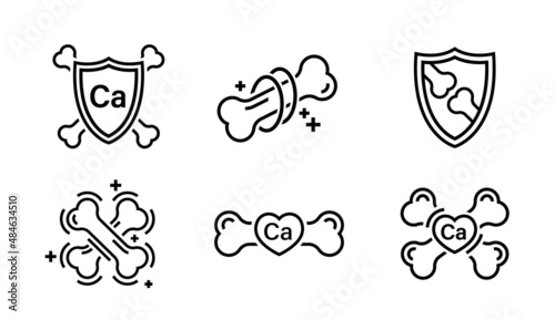 Strong healthy bones icons set. Human health medical pictograms collection.
