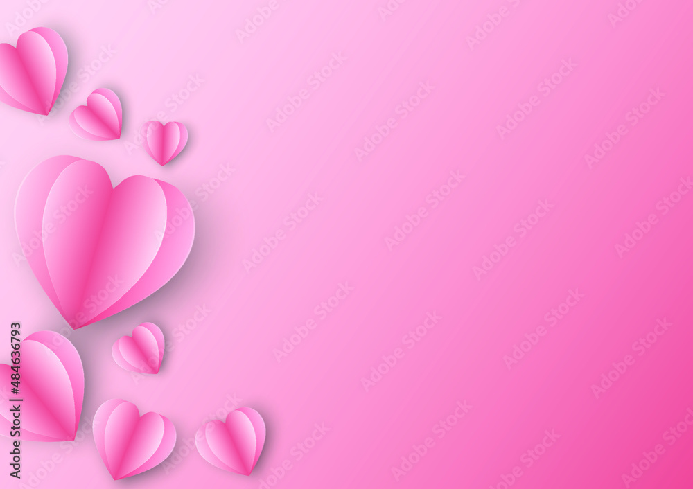 Vector pink paper hearth shape on pink gradient background. Concept happy Valentine’s Day.