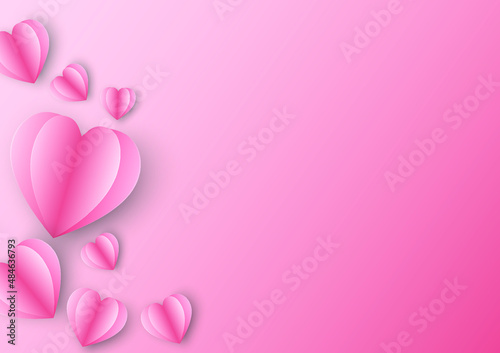Vector pink paper hearth shape on pink gradient background. Concept happy Valentine’s Day. © voraphong pirawd