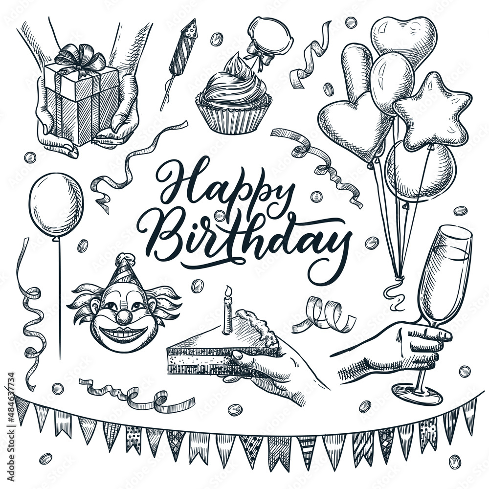 Birthday line drawing Vectors & Illustrations for Free Download | Freepik