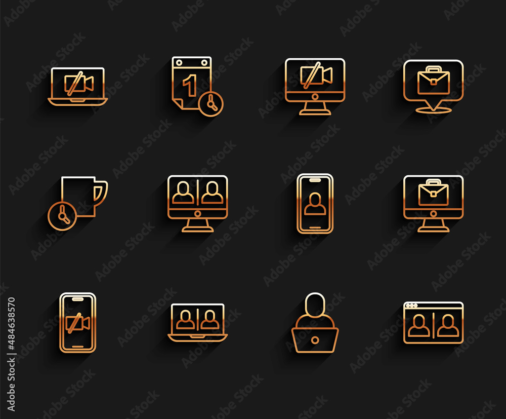Set line Video camera Off on mobile, chat conference, laptop, Freelancer, Online working and icon. Vector Set line Video camera Off on mobile, chat conference, laptop, Freelancer, Online working and icon. Vector