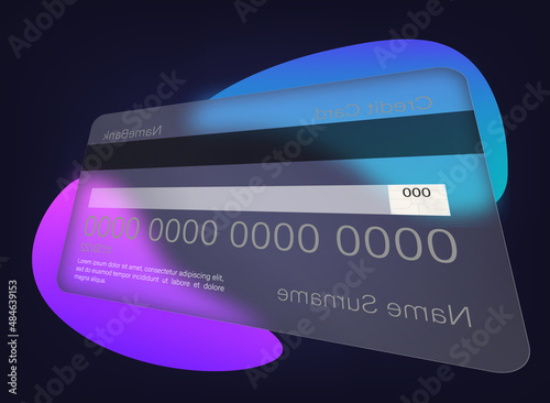 Glassmorphism style. Credit card icon. Cashless payment concept. Realistic glass morphism effect. Vector illustration EPS10