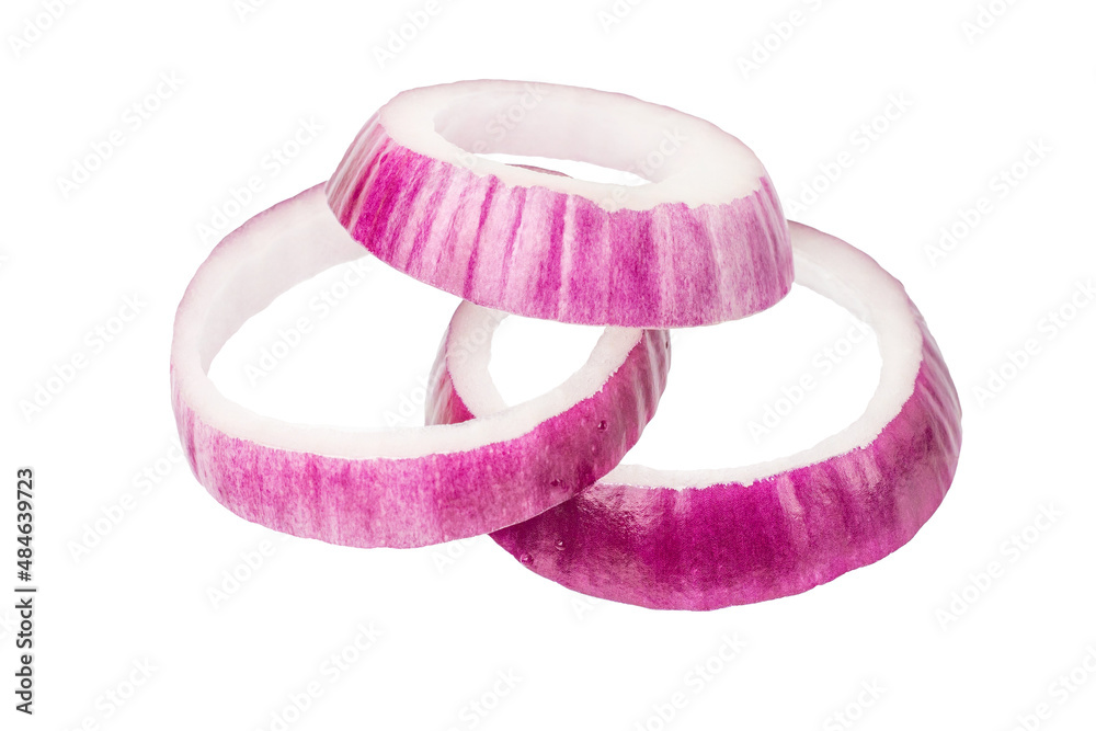 Red onion isolated on white background. Slices. Red onion isolated on white background. Slices.