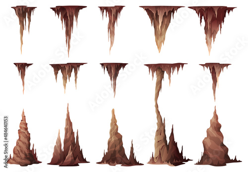 Papier peint Stalactites and stalagmites collection vector illustration natural growths and m