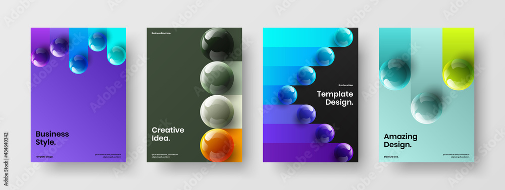 Original realistic balls leaflet template bundle. Abstract flyer A4 design vector illustration set.