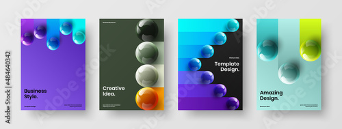 Original realistic balls leaflet template bundle. Abstract flyer A4 design vector illustration set.