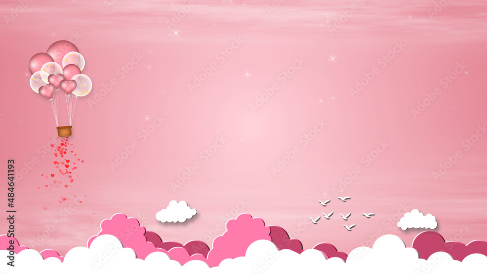 Valentine’s day concept background, balloon heart shape with pink sky. Valentine’s day concept background, balloon heart shape with pink sky.