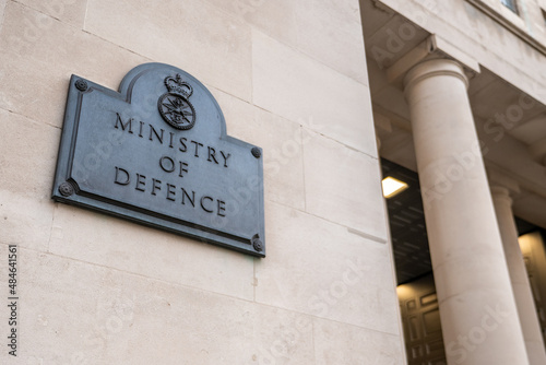 Ministry of Defence, London. Signage to the UK government military department known as the MOD in Whitehall, the heart of UK politics and governance. photo