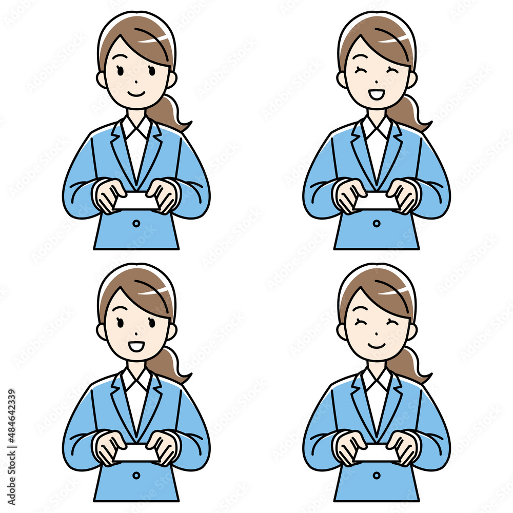 笑顔で名刺を差し出すスーツの若い女性 カラー Stock Vector Adobe Stock