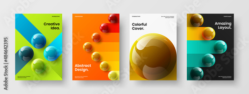 Minimalistic realistic balls handbill template set. Geometric corporate cover A4 vector design illustration collection.
