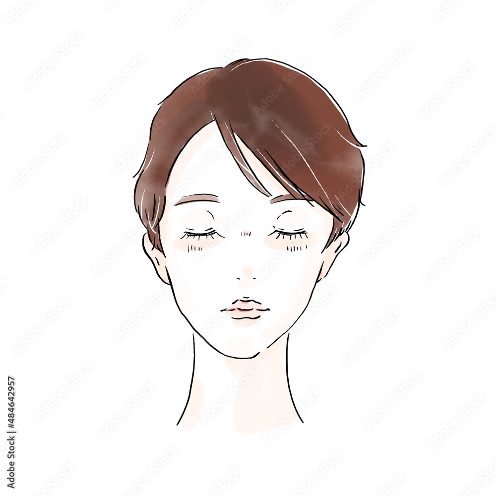 女性 イラスト 水彩 正面 顔 目を閉じる 目をつぶる Stock Illustration Adobe Stock