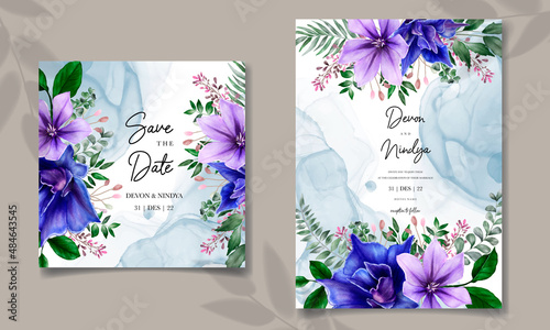 Elegant wedding invitation card with beautiful watercolor flowers