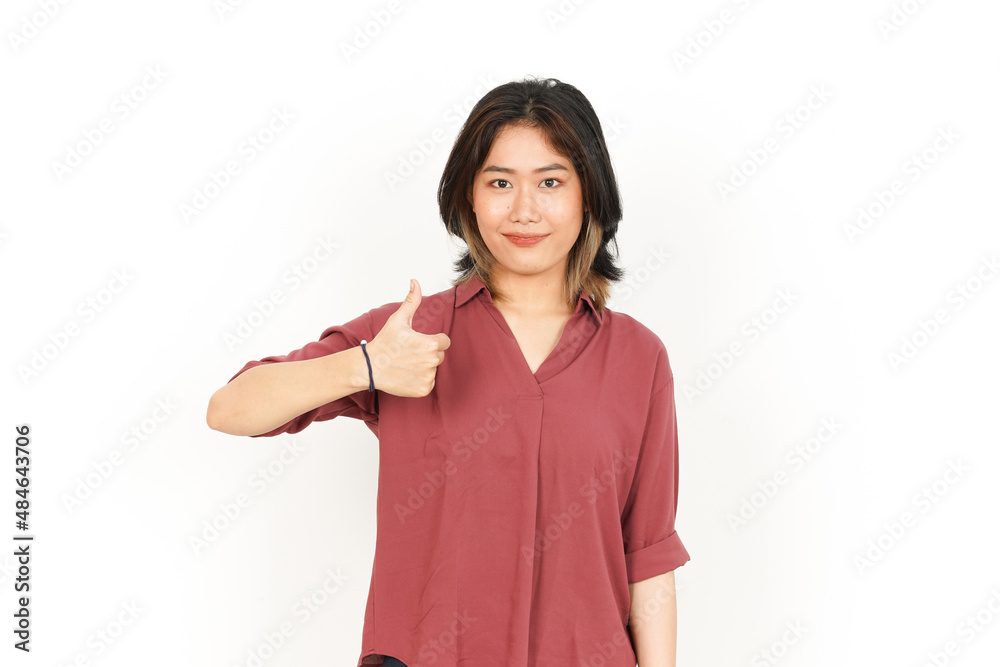 Showing Thumbs Up Sign Of Beautiful Asian Woman Isolated On White Background Showing Thumbs Up Sign Of Beautiful Asian Woman Isolated On White Background