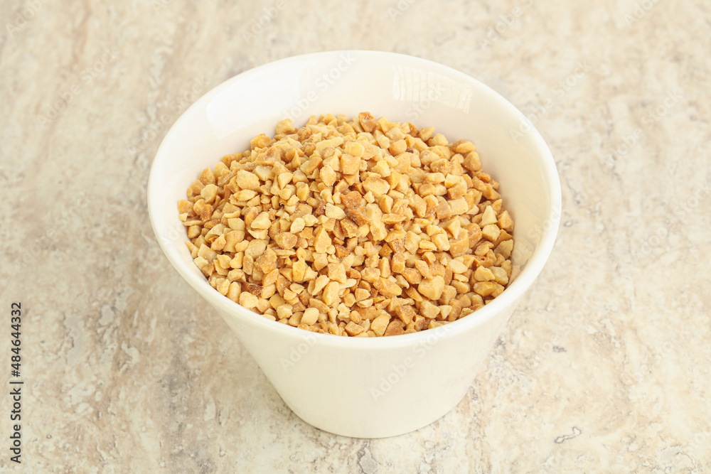 Crunched roasted peanut in the bowl Crunched roasted peanut in the bowl