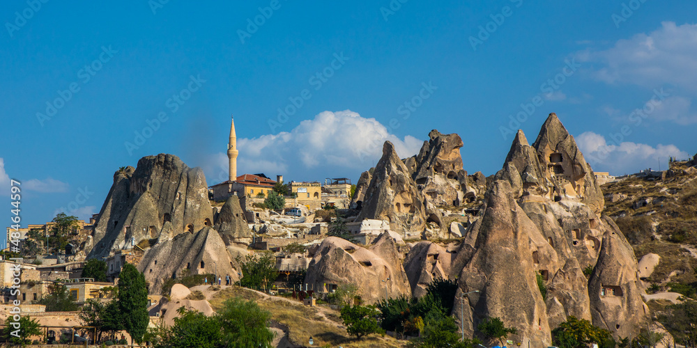 Kapadokya, Turkey – November 2020. magical landscape of  fairy chimneys in Cappadocia central Turkey