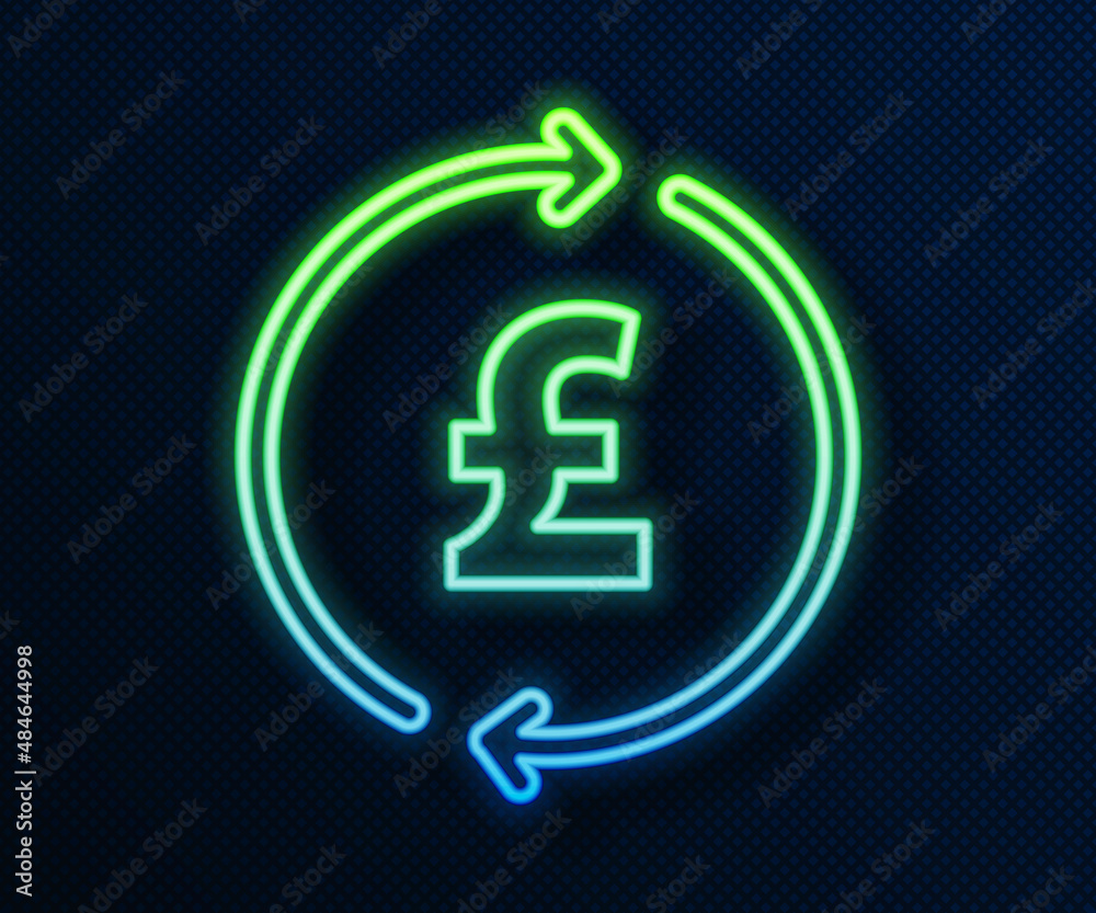 Glowing neon line Coin money with pound sterling symbol icon isolated on  blue background. Banking currency sign. Cash symbol. Vector Stock Vector |  Adobe Stock