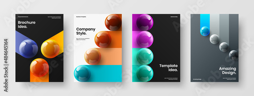 Premium presentation design vector concept bundle. Amazing realistic balls company brochure layout set. © kitka