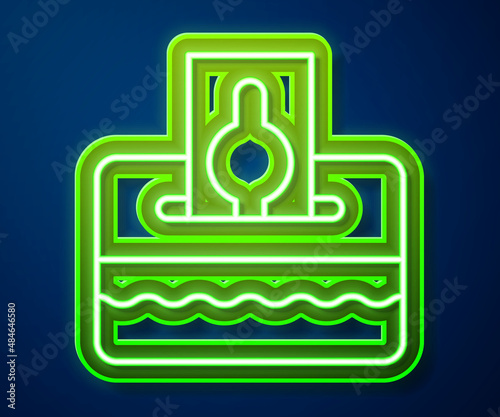 Glowing neon line Donate or pay your zakat as muslim obligatory icon isolated on blue background. Muslim charity or alms in ramadan kareem before eid al-fir. Vector