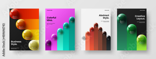 Premium realistic balls annual report template bundle. Fresh front page A4 design vector layout collection.