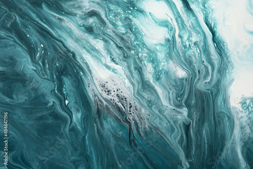 Fototapeta Naklejka Na Ścianę i Meble -  Fluid Art. Liquid turquoise abstract drips and wave. Marble effect background or texture