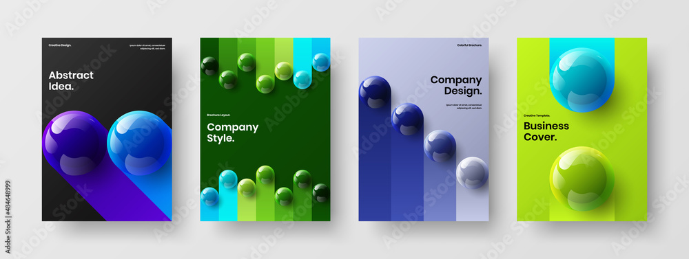 Original corporate identity design vector template composition. Amazing realistic spheres front page concept bundle.