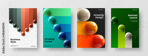 Bright company brochure vector design template composition. Trendy 3D balls flyer concept set. © kitka