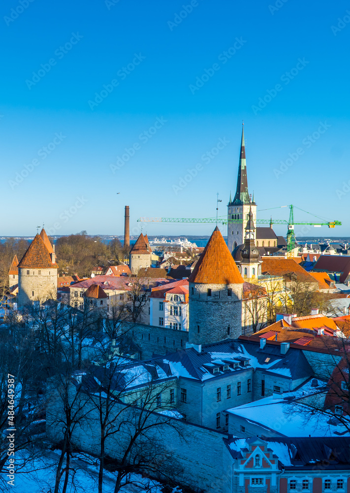 Beautiful vertical view of the old town of Tallinn, Estonia from Patkuli viewing platform