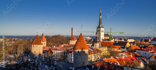 Amazing panoramic sunset view of the old town of Tallinn, Estonia