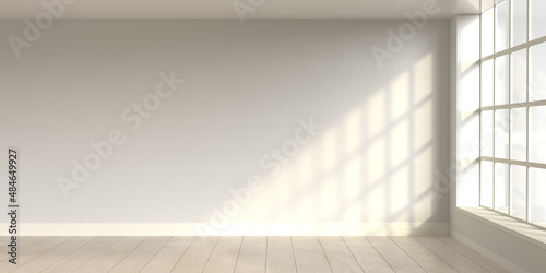 Modern classic white empty interior with wooden floor. 3d render illustration mock up.