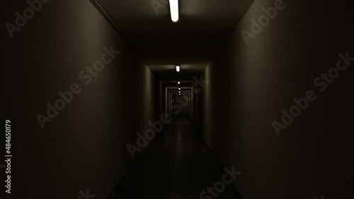 Scary dark corridor, tunnel, underground walkway. Mysterious and dark place. Horror concept.