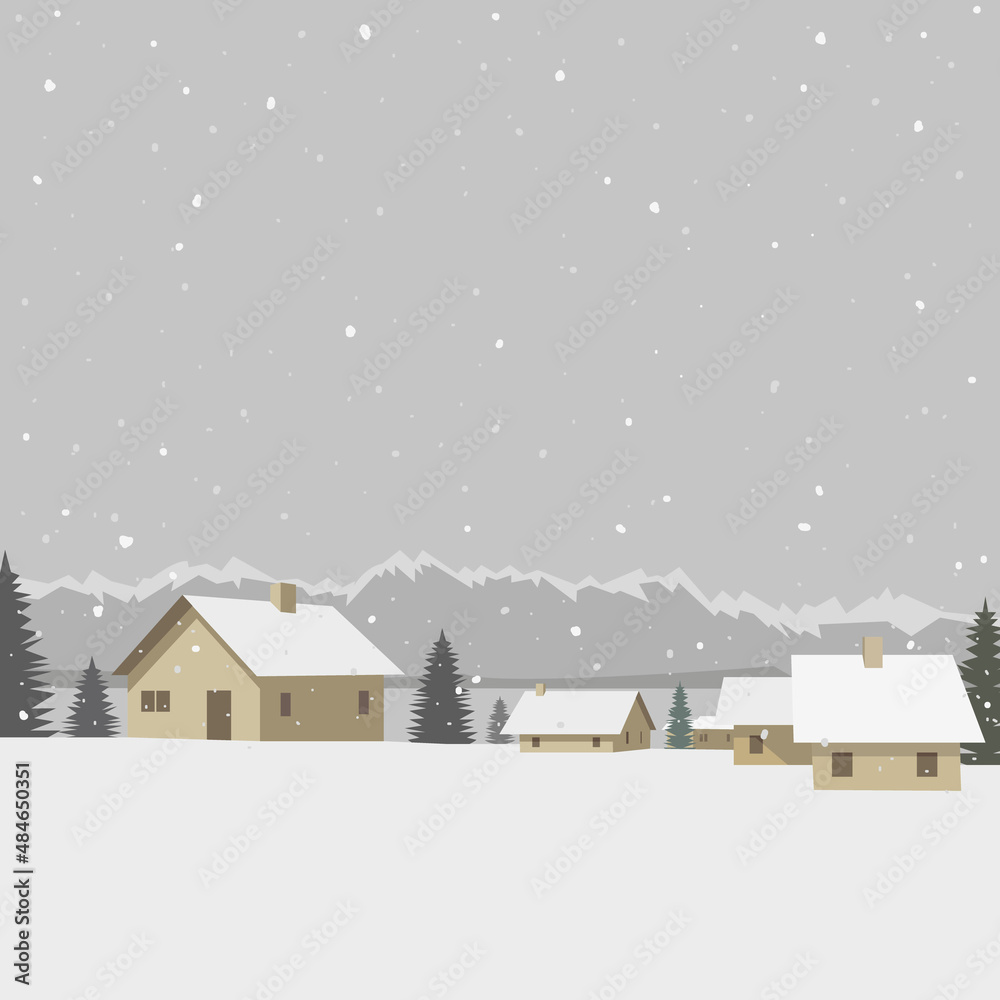 Winter mountain village background, vector illustration Winter mountain village background, vector illustration