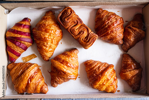 Variety of delicious homemade croissant and bakery