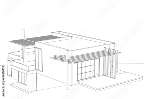 Sketch of modern house vector 3d illustration 