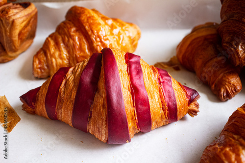 Variety of delicious homemade croissant and bakery