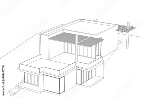 Sketch of modern house vector 3d illustration 