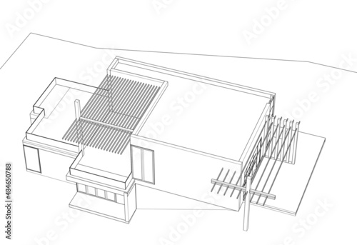 Sketch of modern house vector 3d illustration 