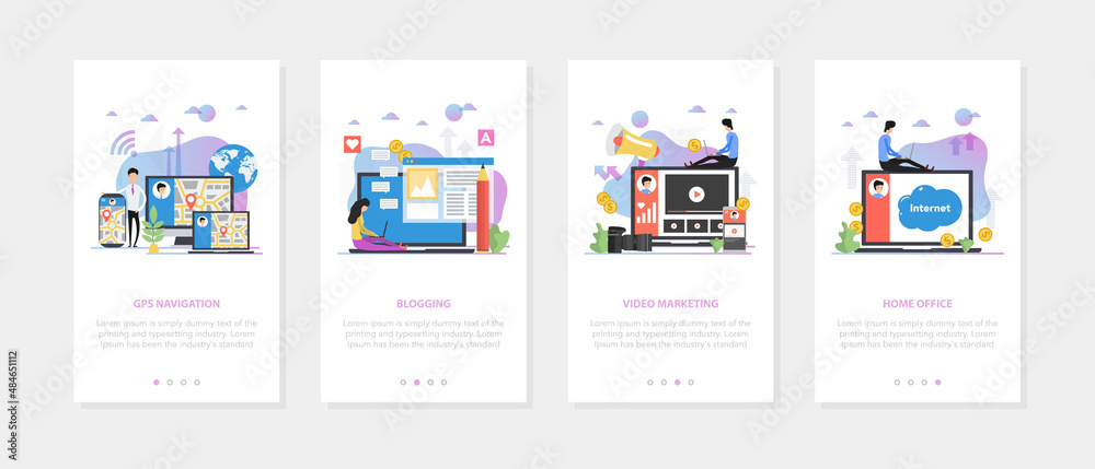 Set business banners for home office, remote work, design flat style vector illustration, isolated on white.