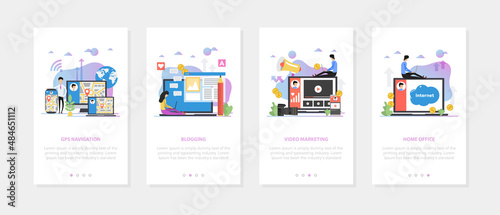 Set business banners for home office, remote work, design flat style vector illustration, isolated on white.