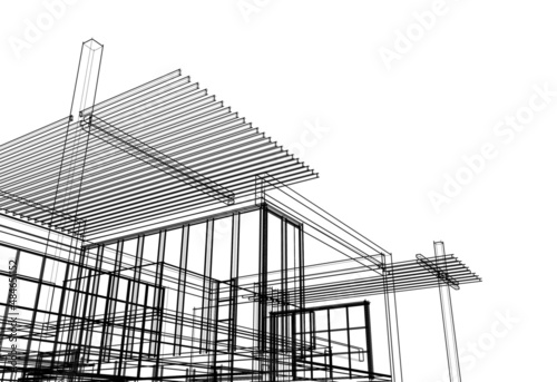 Sketch of modern house vector 3d illustration 