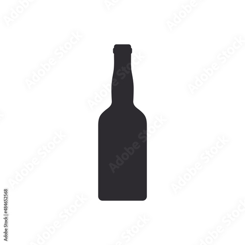 Glass bottle. Whiskey, Beer bottle. Bottle silhouette in black color. Stencil bottle. Flask template. Glass container. Flask of poison. Medicine vial. Jar icon. Shape For 3d modeling. Logo template. 