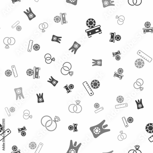 Set Gem stone, Tooth with diamond, and Wedding rings on seamless pattern. Vector